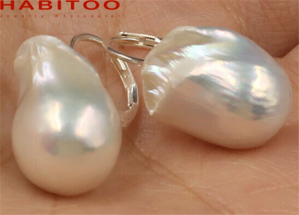 

Classic Big 20 Mm Natural White Weird Baroque Pearl Earring 925 Silver Ear Hoop for Women Pearl Earrings Jewelry Gift