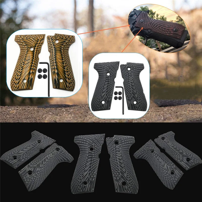 A Pair Grips with Screws Sunburst Texture Shank For  Beretta 92FS Grips Full Size, 92 FS, M9, 96A1, 92 INOX, Hunting Accessory