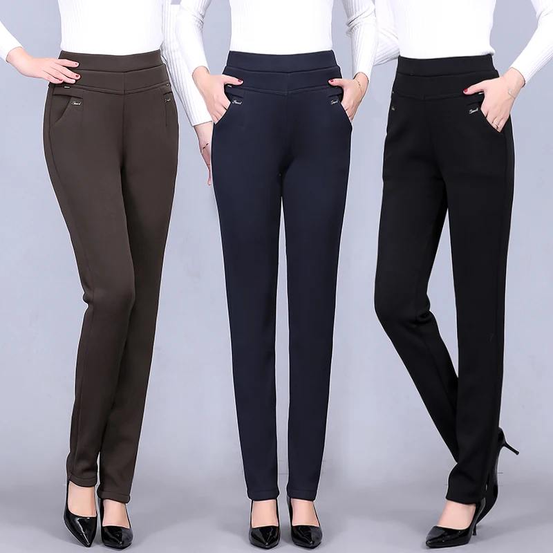 Autumn Women Trousers New High-waist Elasticity Straight Pants Winter Plus Velvet Casual Plus Size 6XL Middle-aged Female Pants