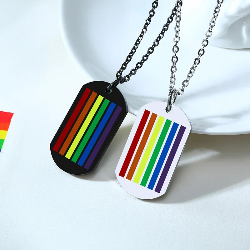 Rainbow Pendant Necklace for Man Woman Stainless Steel Choker Gay and Lesbian Pride Jewelry Parade Demonstration Gift