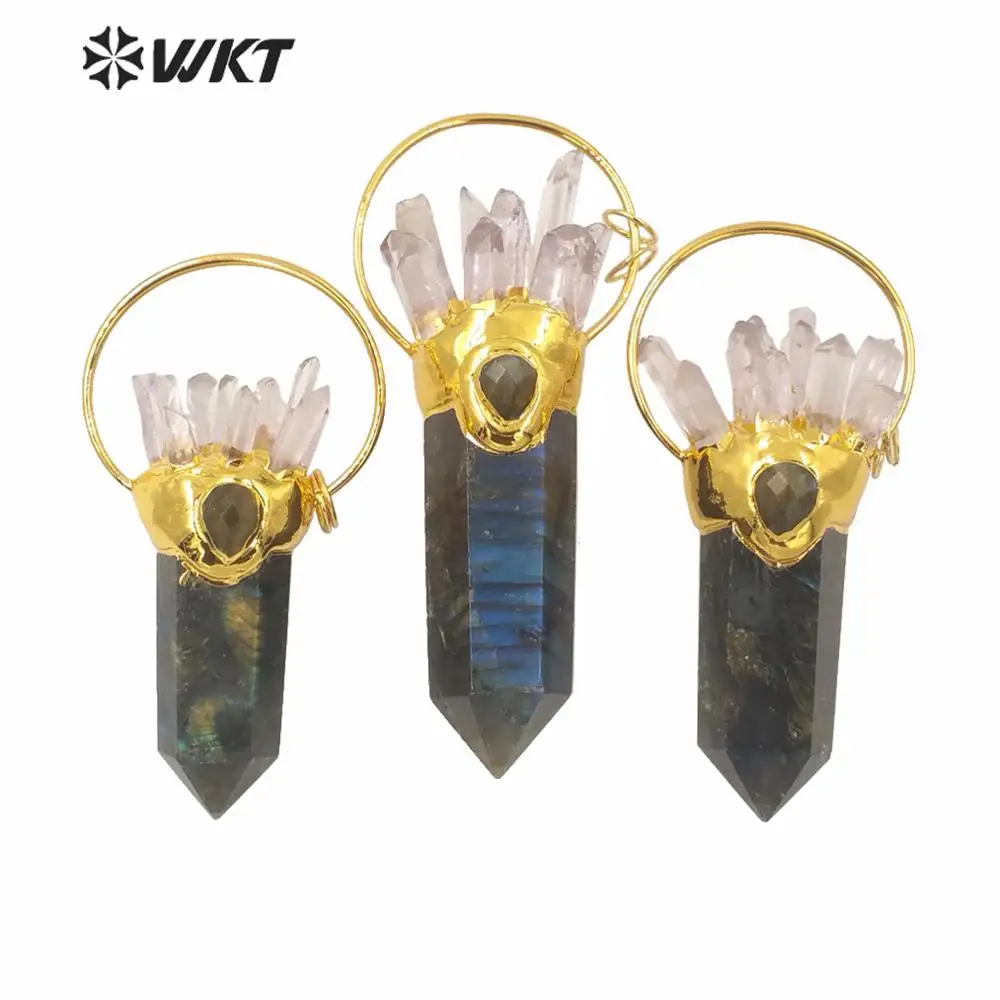 

WT-P1585 Gorgeous Crystal Big Statement Stone Pendants Natural Spirit Point Amazing Energy Labradorite Point Pendant