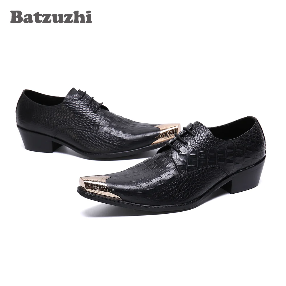 

Batzuzhi Men Shoes Pointed Metal Tip Luxury Leather Dress Shoes Men Lace-up Formal Business Leather Shoes Party&Wedding!