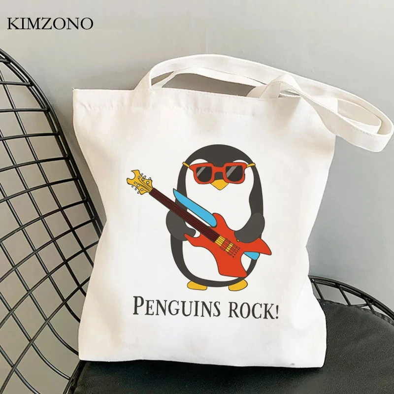 Bolsa de compras de pingüino, bolso de mano de lona, ecológico, de yute, sacola