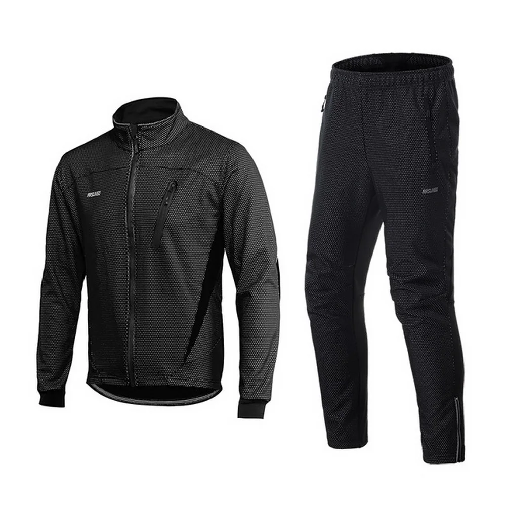 Maglia da ciclismo uomo ARSUXEO Set giacca da MTB termica invernale impermeabile antivento pantaloni da bici abiti da bici abbigliamento riflettente 16HAZ