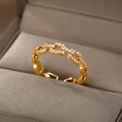 Klassische Twist Kette Offene Ringe Für Frauen Zirkon Edelstahl Geometrische Twist Gewickelt Paar Ring Hochzeit Ästhetischen Schmuck