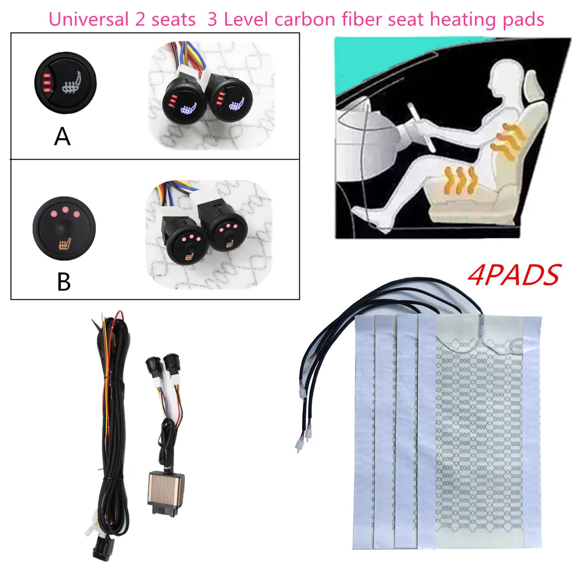 upgrade 12v seat heating for car  beautiful Round switch carbon fiber car seat heater for any  12V interior  Seat Covers