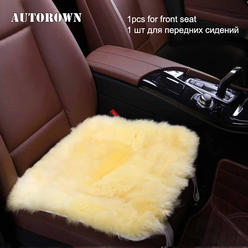 AUTOROWN Natural Australian Sheepskin Car Seat Cover 1 Piece Front Car Seat Universal Size For Most Auto Cushion Cover 4 Seasons