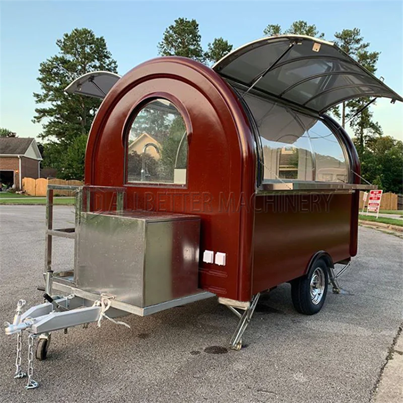Custom Mini Round Food Trailer Fully Equipped Street Small Mobile Coffee Ice Cream Hot Dog Fast Food Cart Design for Sale