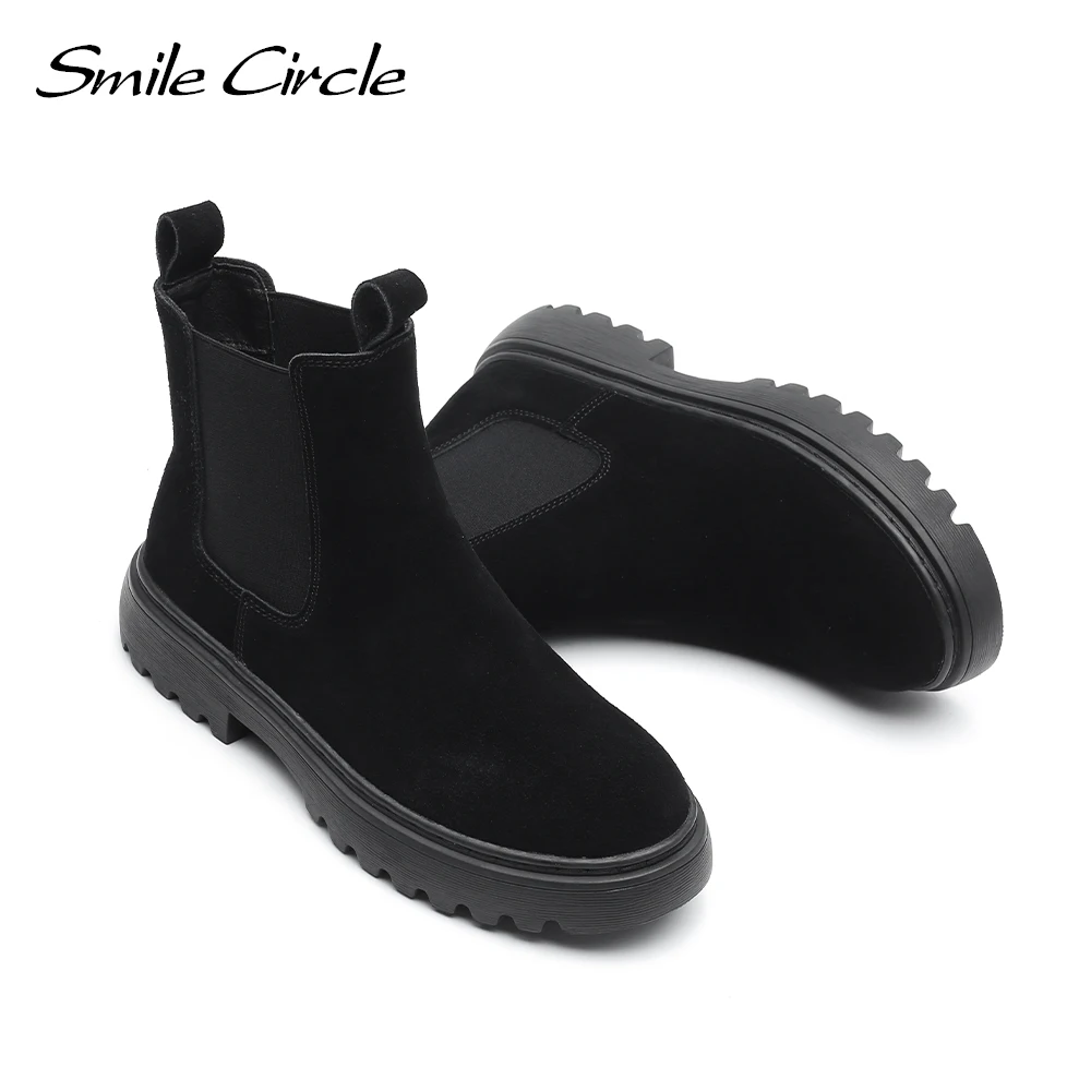 Smile Circle Chelsea Boots Suede Leather Ankle Boots Women Autumn Slip-On Platform Boots Fashion Booties femme