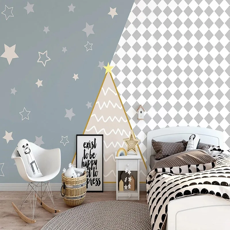 

Custom Cartoon Mural Wallpaper Nordic Hand-painted Simple Geometric Starry Sky Children's Room Bedroom Decor Wallpaper 3D Murals