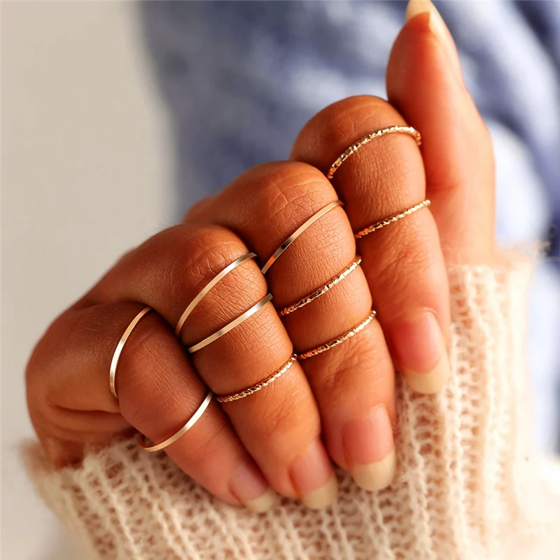 10 pcs/set Minimalist Midi Round Twist Weave Ring Set Fashion Jewelry Female Elegant Classic Knuckle Finger Rings for Women