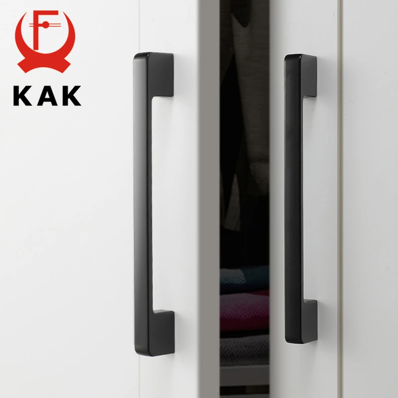 KAK-tirador negro de aleación de Zinc para cocina, Pomos y tiradores elegantes para cajón, manija para muebles, herrajes para puerta de armario