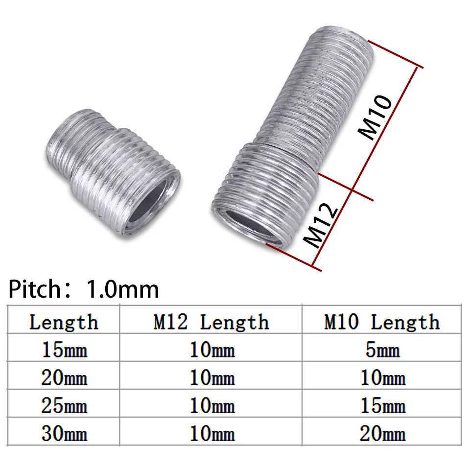 2pcs M12 M10 External Teeth Adapter Screw Fine Teeth Hollow Tube Iron Threaded Tube Full Tooth Screw Outer M12 To Outer M10