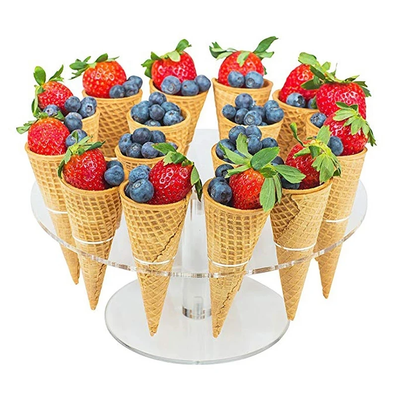 6/16-Hole Round Acrylic Ice Cream Cone Dessert Holder Display Stand Party Shelf for Wedding Party Dining & Bar Supplies