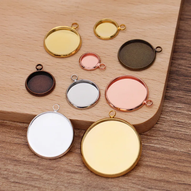 

200pcs 5 Colors Round Cameo Cabochons Base Setting Pendant Blanks Trays fits for 8 10 12 14 16 18 20 25mm Stone Jewelry Findings