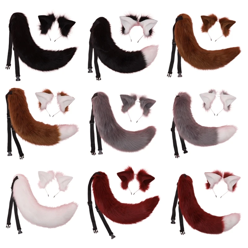Cosplay Roupa Vrouwen Anime Kat Wolf Oren Hoofdtooi Staart Set Pluche Hoofdband Anime Voor Tail Chinese Haaraccessoires