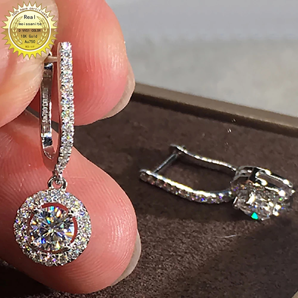 

18K Au750 White Gold Earring DVVS Moissanite Diamonds 1 2 4 6Carat Round Wedding Party Engagement Anniversary Gift Earrings