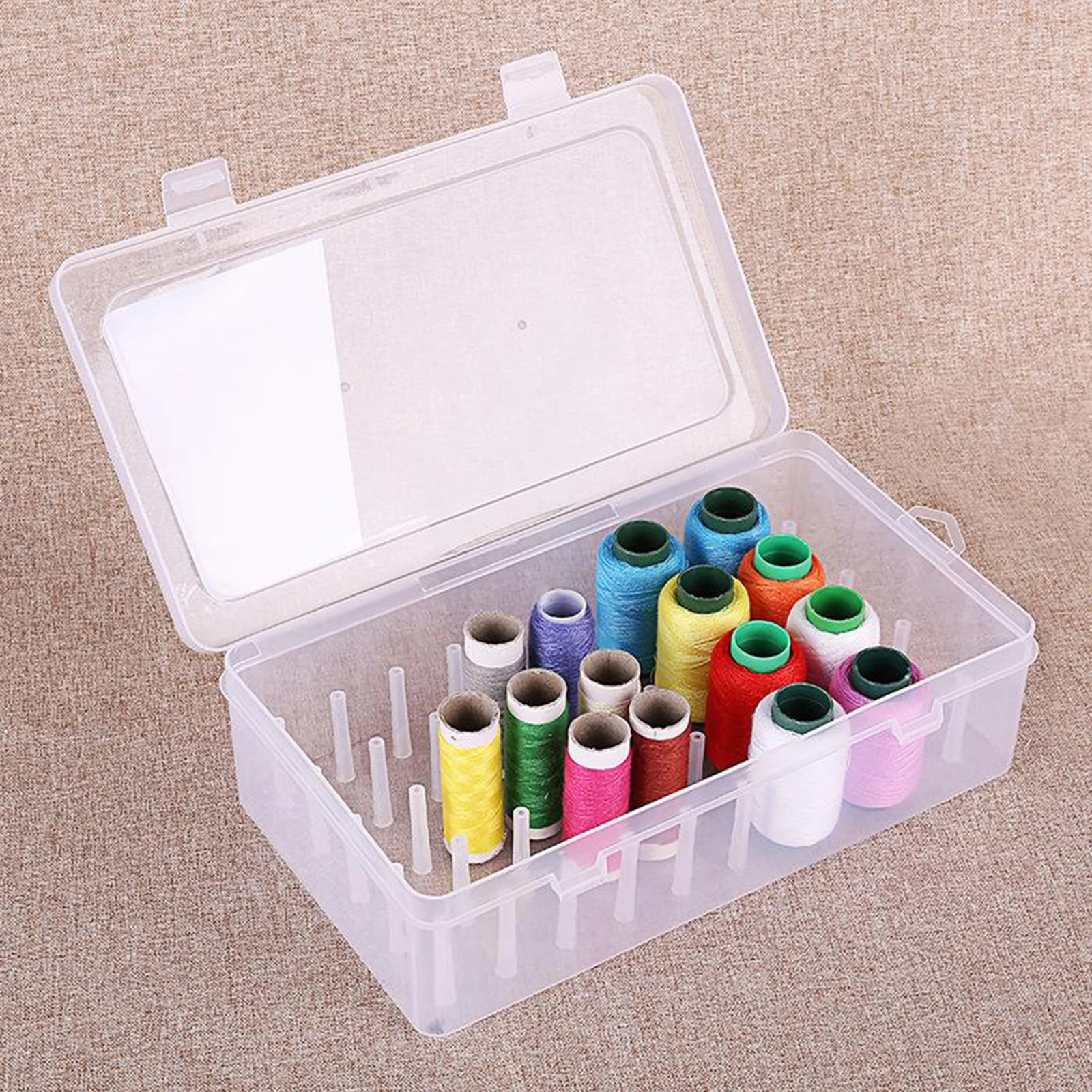 Empty Sew Threads Box Container Case Holder 42 Spools Pole with Support Poles for Sew Threads Storage