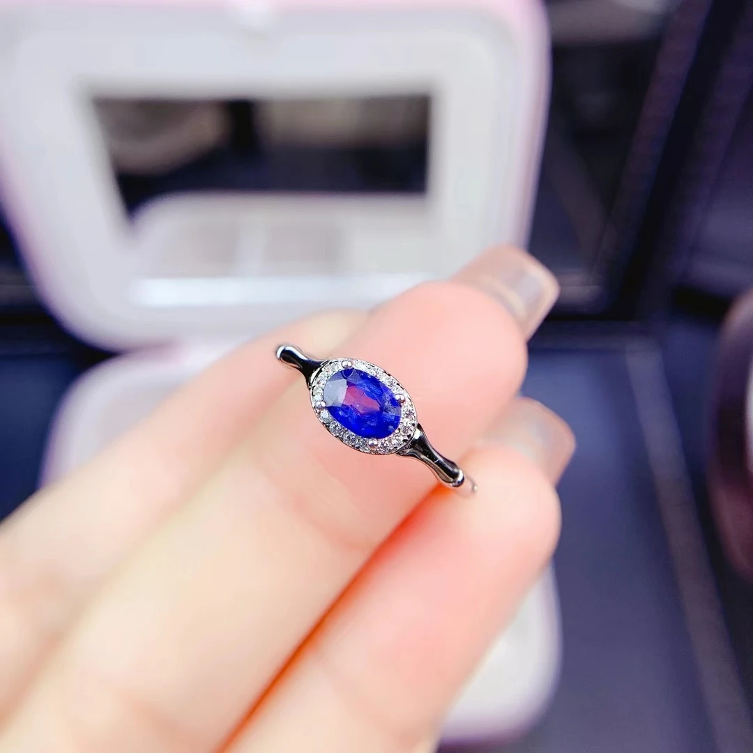 

KJJEAXCMY fine jewelry 925 sterling silver inlaid Natural sapphire Girl's exquisite simple Chinese Style Oval gem ring support t