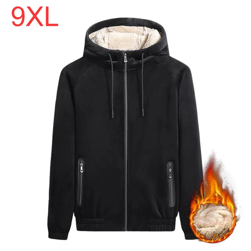 Plus large size big men jackets Sweatshirt hooded thick warm fleece parkas 7XL 8XL 9XL winter Plus velvet thick out wear coat