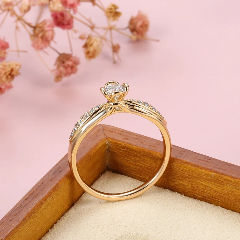 585 Rose Gold Engagement Zircon Ring Hearts and Arrows Cut Bilateral Small Zircon Fashion Fine Wedding Jewelry Rings for Women