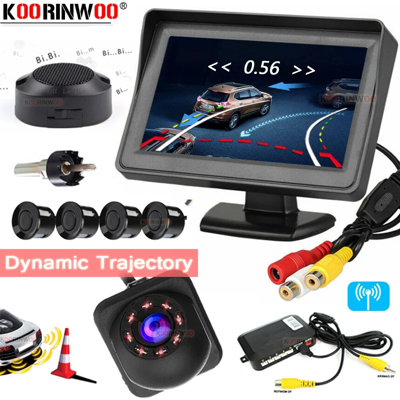 

Koorinwoo 2.4G Dual Core CPU Parking Sensor Video System Trajectory Trunk Camera Rearview Night Vision IR Dash Board Car Monitor