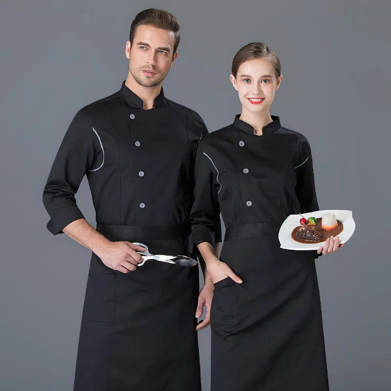 Long Sleeve Restaurant Uniform Single-breasted Breathable Chef Uniform Hotel Restaurant Bakery Jacket Kitchen Work Clothes