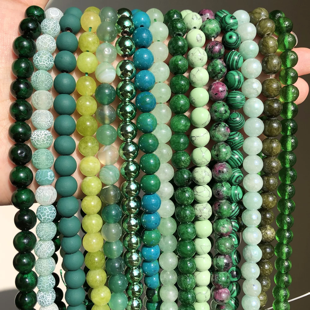 Natural Stone Beads Green Cat Eye Malachite Agates Crystal Jades Round Loose Beads for Jewelry Making DIY Accessories 15\'\'