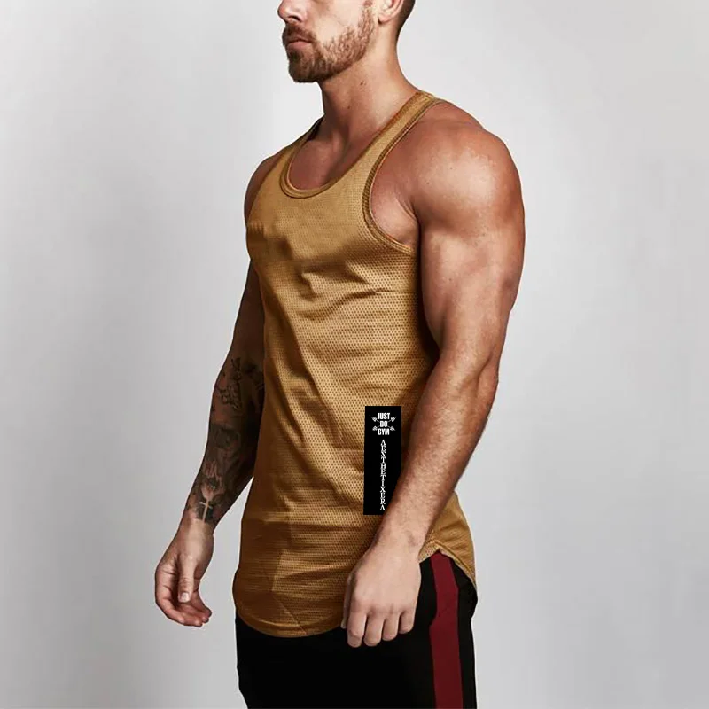Mesh Brand Casual Bodybuilding Vest Workout Fashion Sports Mens Tank Top Fitness Singlets Sleeveless Gym Stringer Undershirt