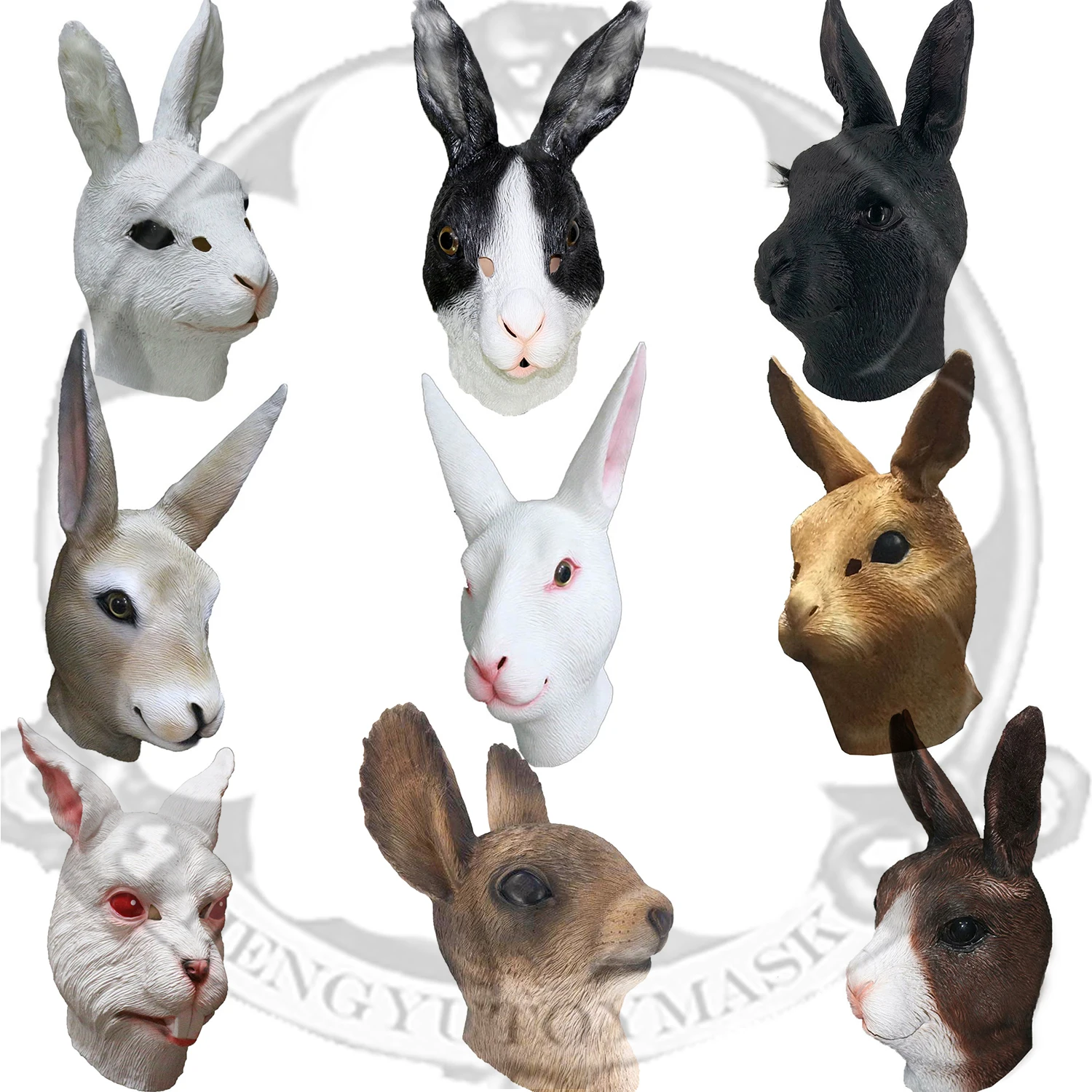 Animal Head Mask Realistic Rabbit Mask Cute Hare Halloween Fancy Dress Costume Masquerade Mask Bunny