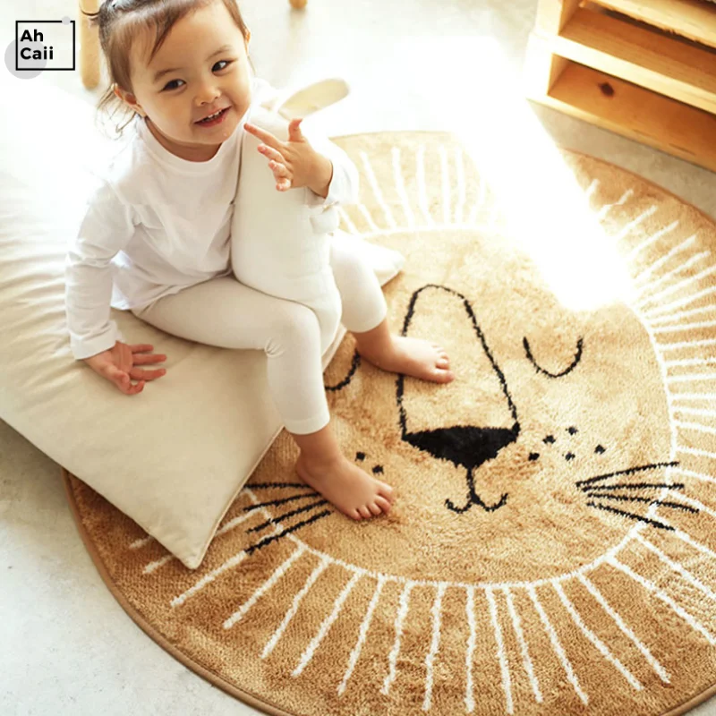 Kids Carpets Living Room Dining Fur Rug Baby Rug Round Carpet In The Bedroom Lion Mat For Children Plush Carpet Baby Carpet