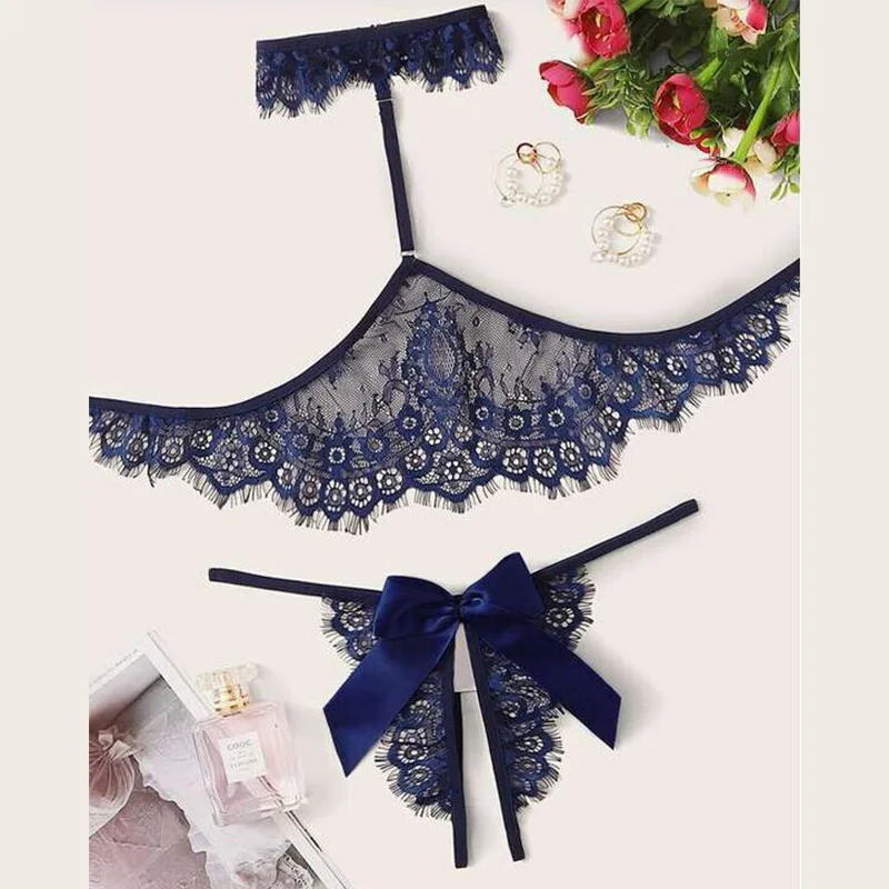 

Sexy Lingerie Set Hot Erotic Bra G-string Women Set Lace Up Crochet Crotchless Underwear Micro Bikini Porno Sleepwear Intimate