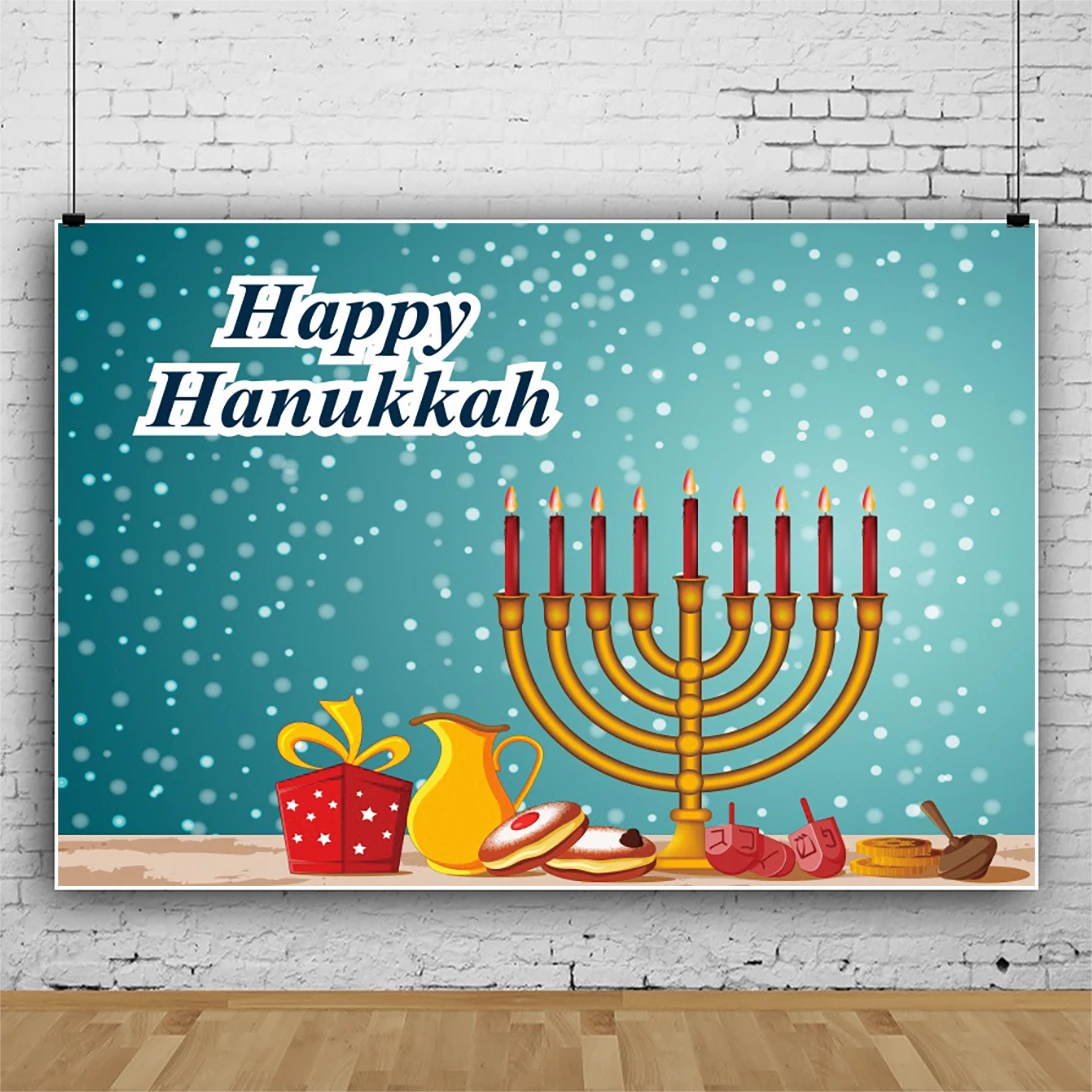 Laeacco Happy Hanukkah Menorah Gifts Photo Backdrop Light Bokeh Polka Dots Photographic Background Poster Photo Studio Banner