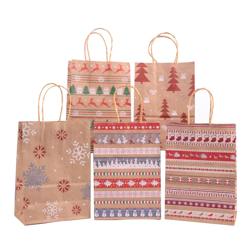 5/10pcs Kraft Paper Gift Bags Santa Claus Tree Christmas Candy Cookie Packaging Bag Boxes Natal 2025 New Year Navidad Home Decor