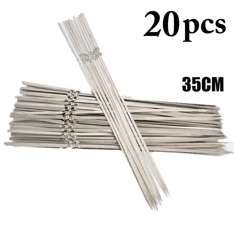 Kapmore 20pcs Heat-Resistant Barbecue Skewers Stainless Steel Flat Non-Slip Grilling Sticks Kabob Skewers BBQ Tools Accessories