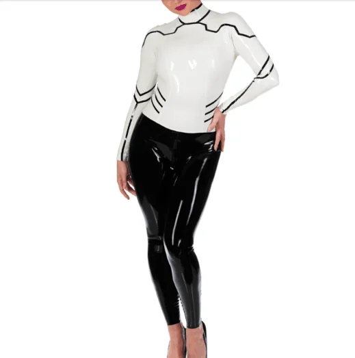 

Fetish 100%Gummi Latex White&Schwarz Jumpsuit Party Anzug Suit Tight 0.4mm Zipper S-XXL