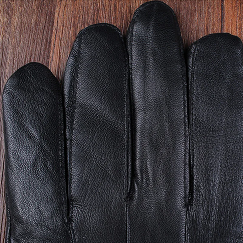 Men Mittens Real Leather Gloves Genuine Leather Black Gloves Men Thick Cotton Winter Outdoor Riding Gloves Warm Mittens