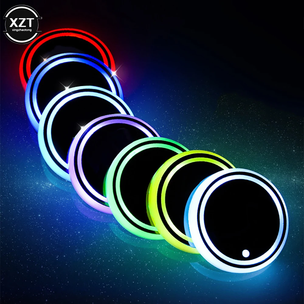 7 Colors Car LED Cup Holder Light Mats Car Coasters Bottle Atmosphere Light Constellation Backlight LED Cup Holder Pads