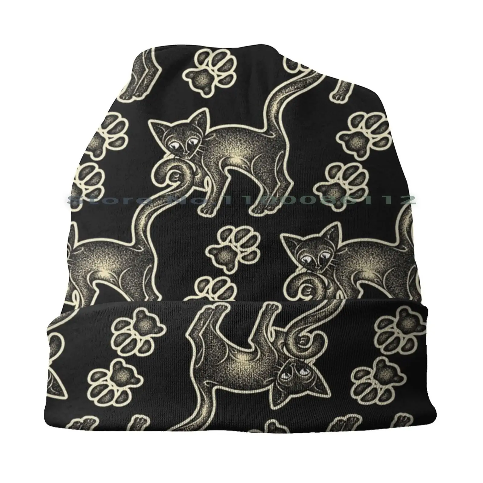 Black Cat Tails-Artbygb Bucket Hat Sun Cap Cats Animals Cute Paws Blackandwhite Ink Tattoo Handmade Dogs Tails Dots Blackca