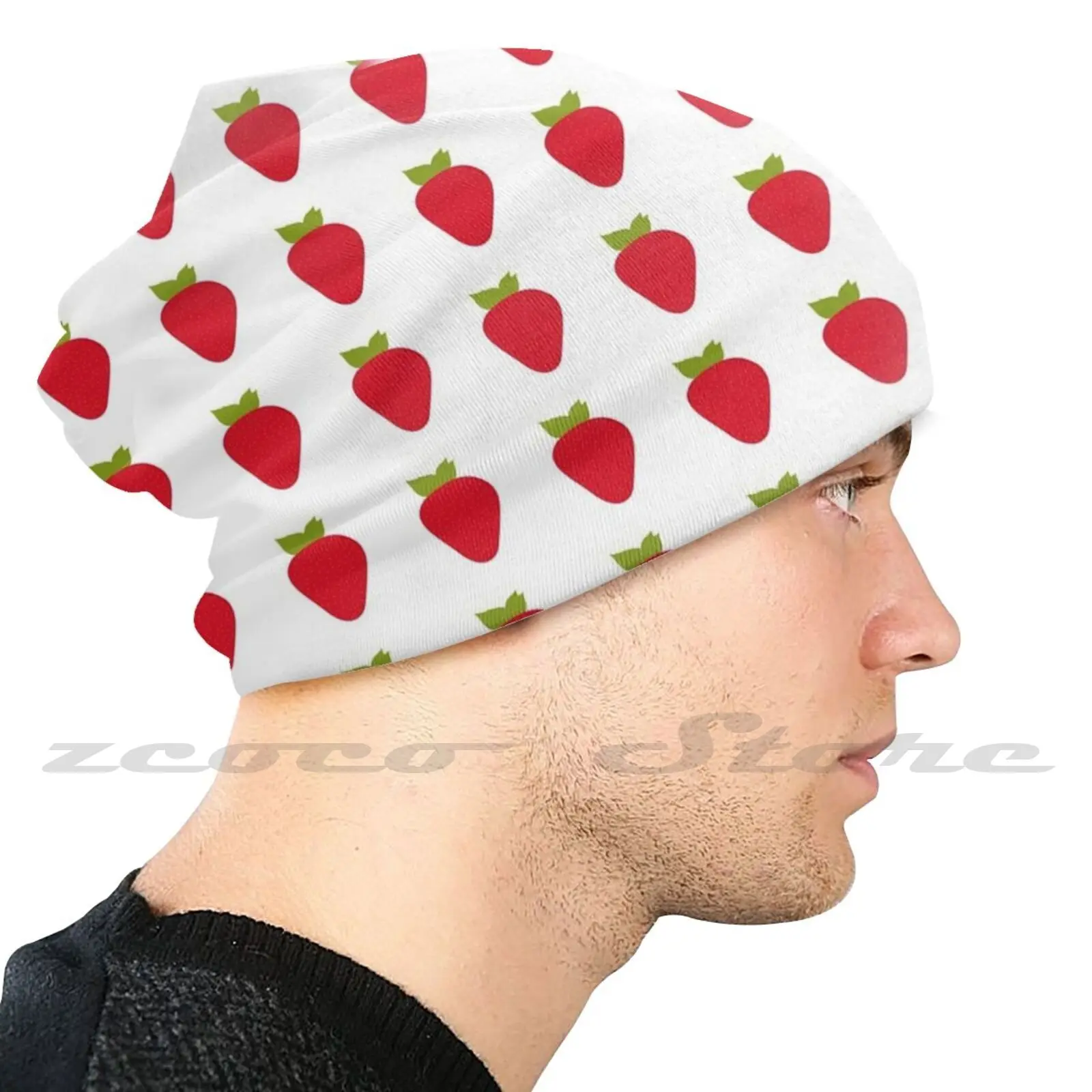 Strawberry Diy Pullover Cap Knit Hat Plus Size Keep Warm Elastic Soft Strawberry Fruit Food Cooking Red Green Seeds Yellow