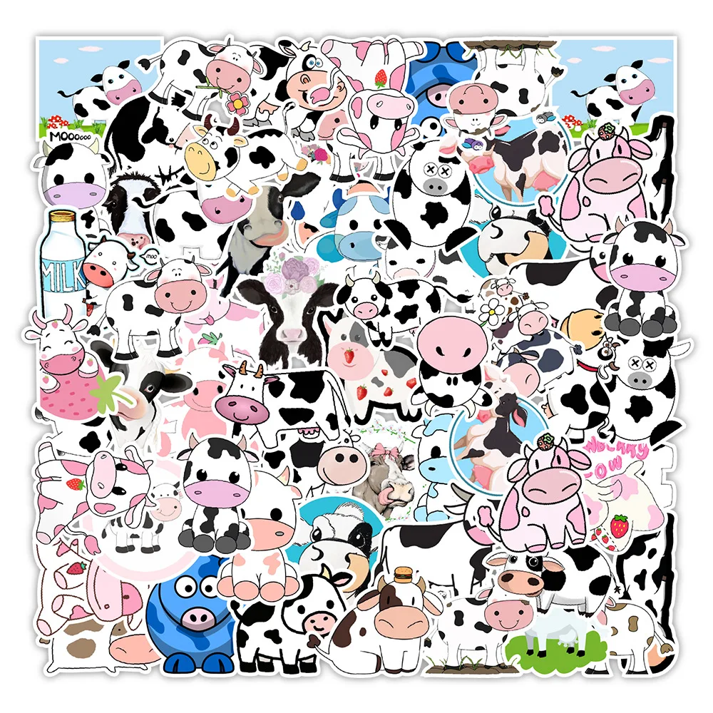 50pcs Milk Cow Stickers For Notebook Laptop Stationery Scrapbook Cute Sticker Aesthetic Scrapbooking Material Craft Supplies