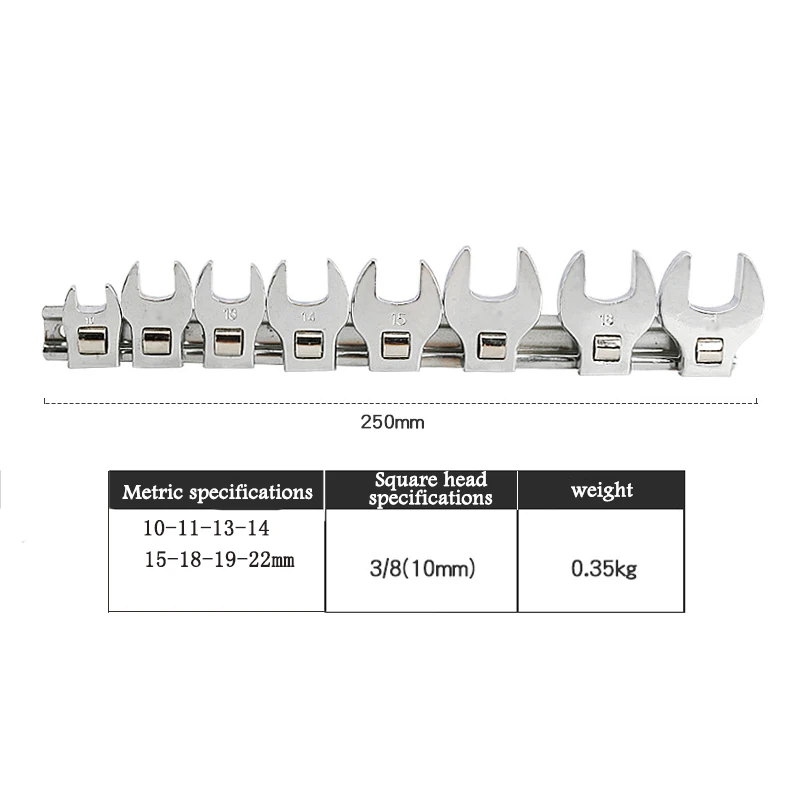 8Pcs 3/8 Inch Drive Crowfoot Wrench  Set 10-22mm Metric Chrome Plated Crow Foot Metric Or Imperial Keys Set Multitool Hand Tools