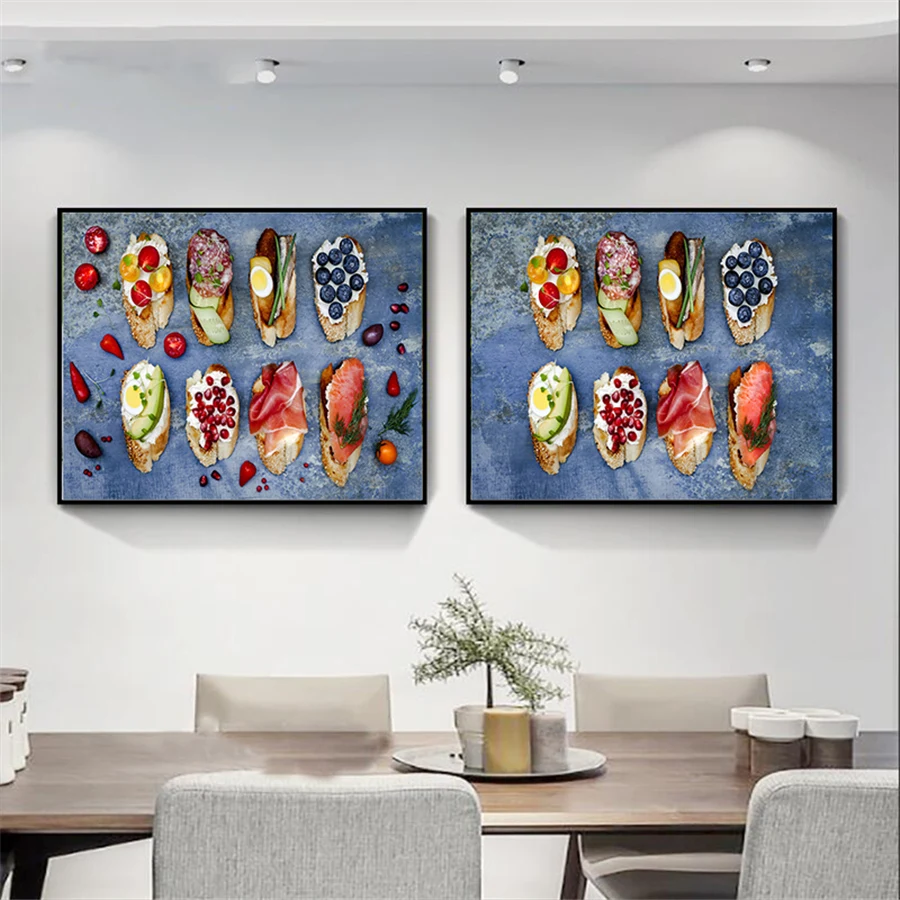 Fruit Pictures Blueberry Bread Bacon Canvas Painting Art Nordic Decorative Poster On The Wall For Living Room Diner Room Kitchen