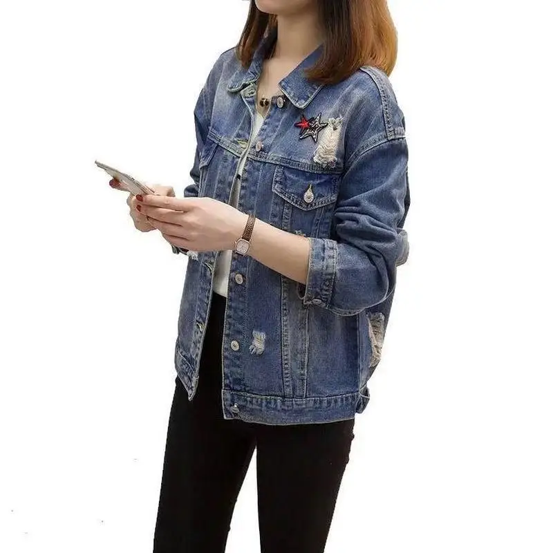 2024 Autumn Coat Women Denim Jacket Loose Jean Jacket Oversized Bomber Jackets Female Casual Coats Outerwear 5XL P527