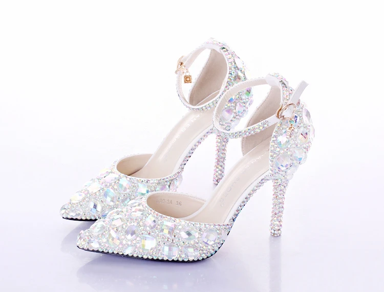 GOHYPDUG Women AB Rhinestone Crystal Wedding Shoes Graduation Party Prom Shoes Nightclub Evening Bridal Sandals High Heel