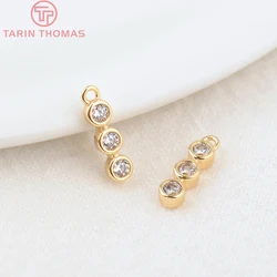 (729)6PCS 3x11MM Hole 0.8MM 24K Gold Color Plated Brass with Zircon Long Round Charms Pendants High Quality Jewelry Accessories