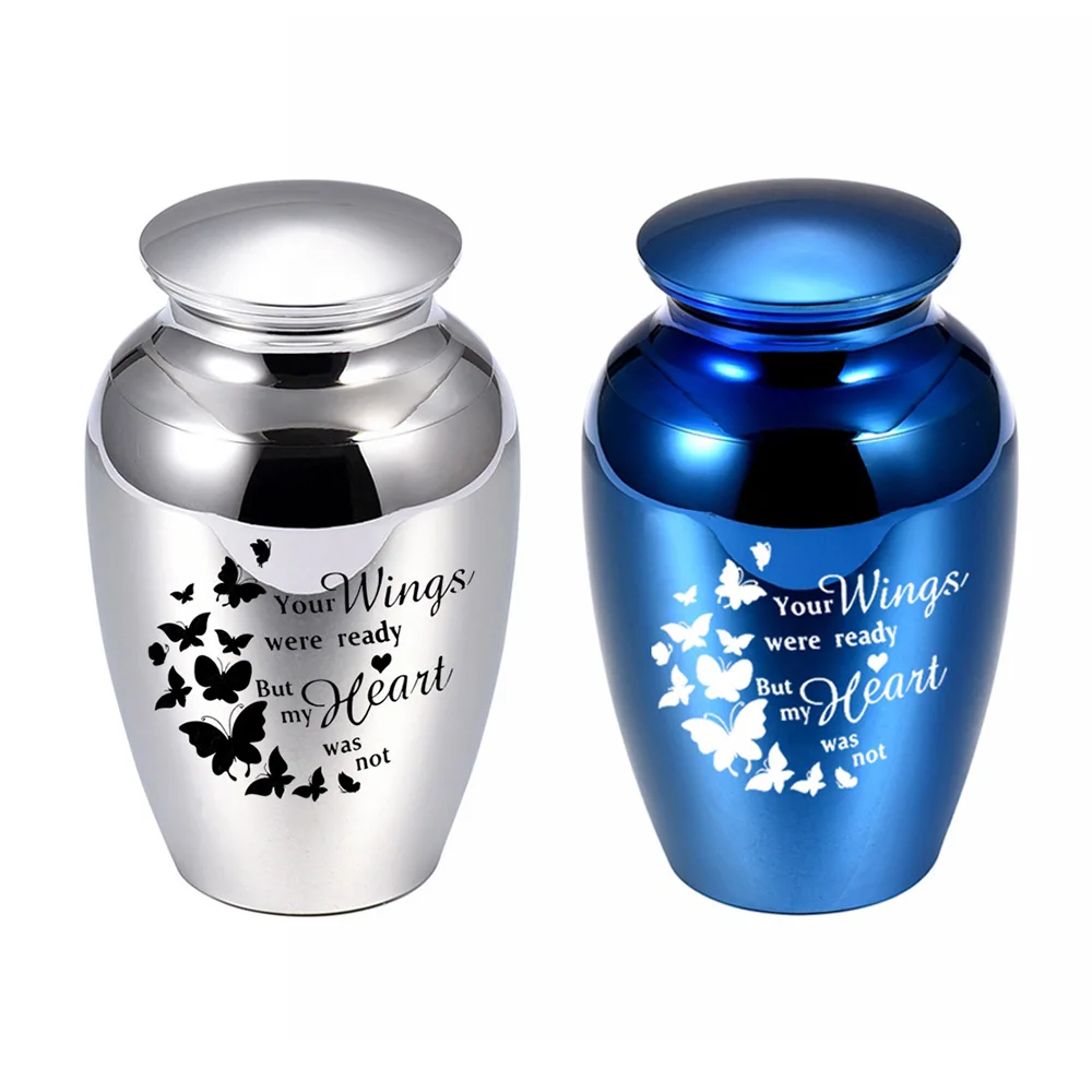 Forever Remembered Classic and Beautiful Butterfly Blue Adult Cremation Urn for Human Ashes - an Elegant High Quality Small Urn