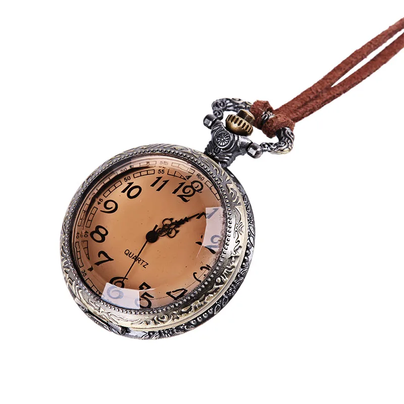 Retro trend brown glass open cover pocket watch with belt men's and women's accessories