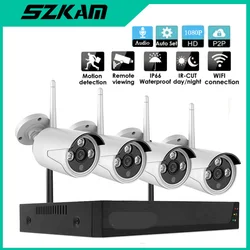 Wireless 1080P 4CH NVR Kit 4pc WIFI IP Camera Night Vision Audio Record Video Surveillance Indoor Outdoor Security CCTV System