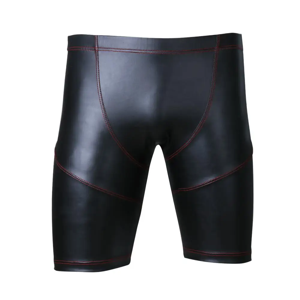 Men Faux Leather Shorts Running Sport Shorts Male Workout Exercise Gym Tights Elastic Waistband Slim Cut Hommes Shorts Summer